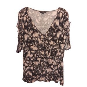 Rock & Republic Black and Tan Soft Knit Criss Cross Sleeves Top XL Club Concert